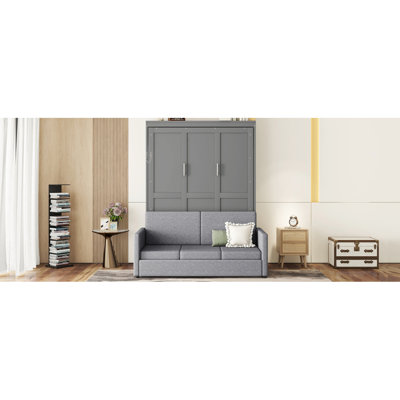 Grand lit escamotable mural avec coussin, grand (gris) (VIEUX SKU: LP000891AAE)