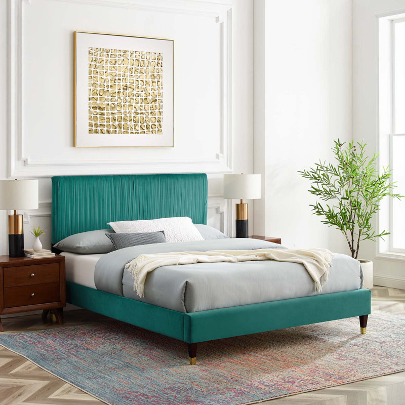 Peyton Performance Velvet Platform Bed, White, Queen