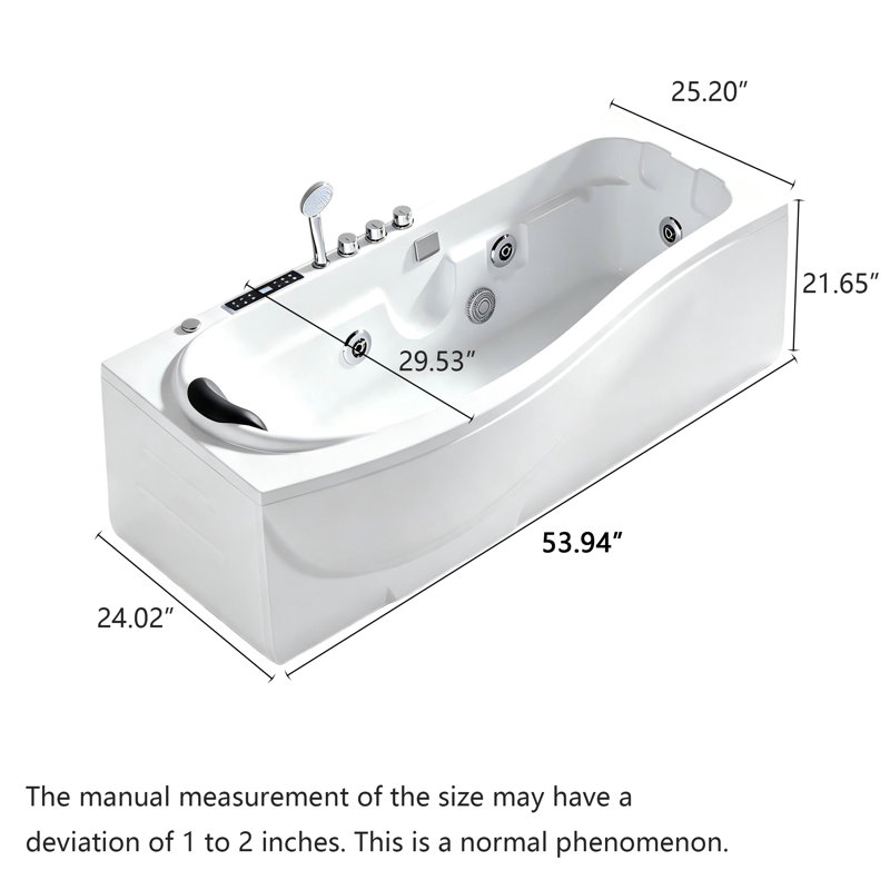 TB6227400190526TB&Size 25.2 " W Floor Mounted Whirlpool Acrylic Bathtub, H 21,65 po x l 53,94 po x P 25,20 po