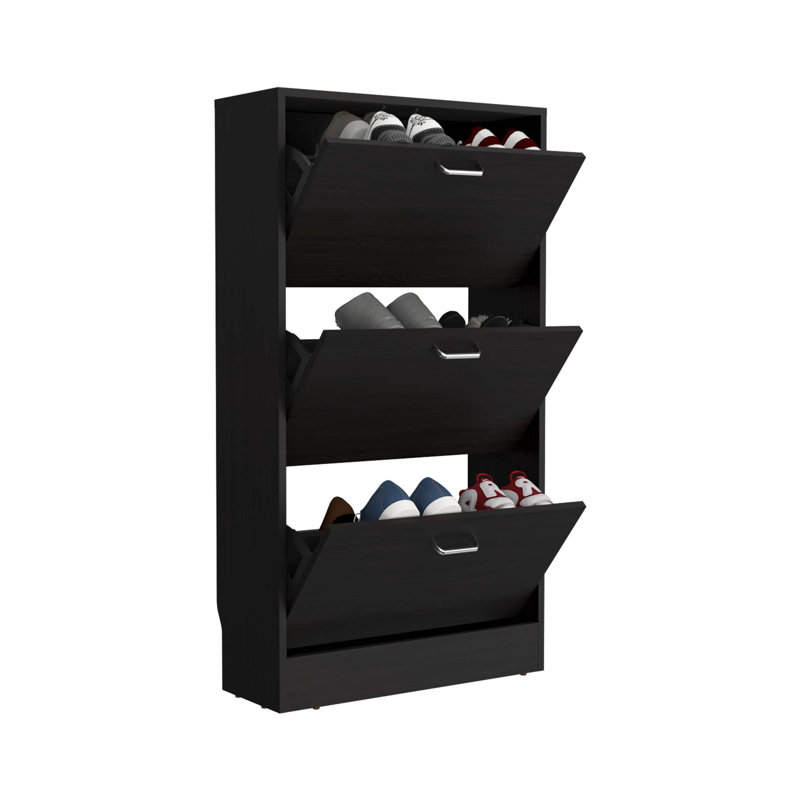 Étagère à chaussures haute Inola, rangement à trois niveaux pour les entrées et les chambres à coucher, élégante et peu encombrante