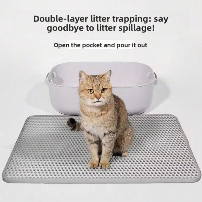 Tapis de litière imperméable pour chat, double couche antidérapante en nid d'abeille avec un coussin épais et doux pour le contrôle de la litière et le repos confortable du chat, 30 * 45CM