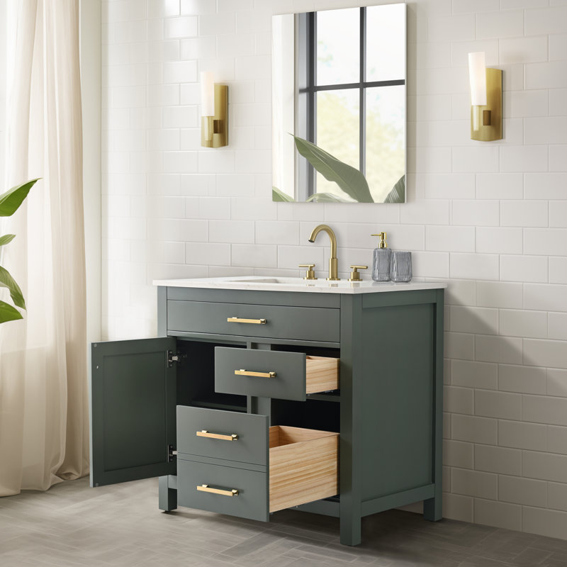 Trevor 36" W Single Vanity, Vintage Green/Brushed Gold