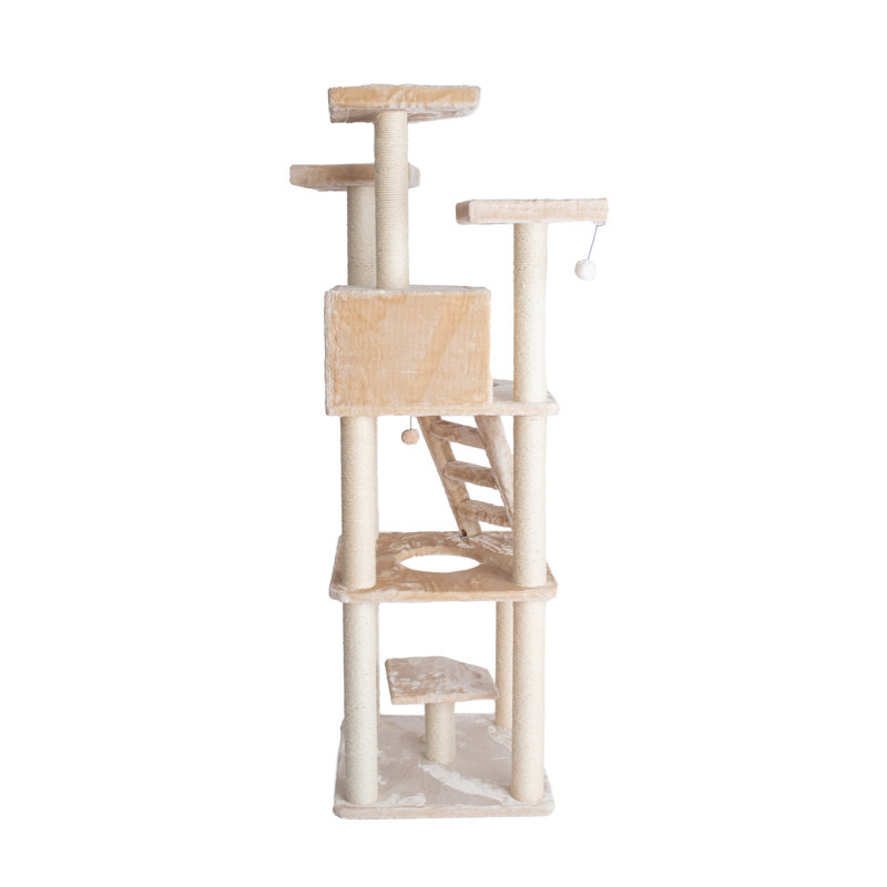 Beige Faux Fur and Sisal Multi-Level Cat Tree Tower