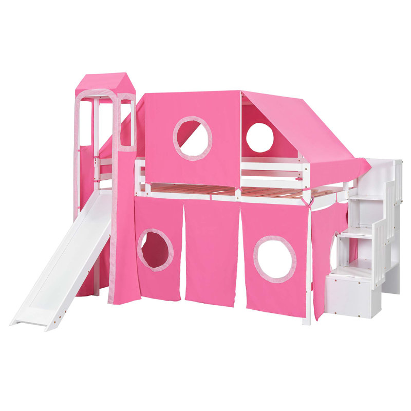 Lit mezzanine avec tente et tour, Double, Rose