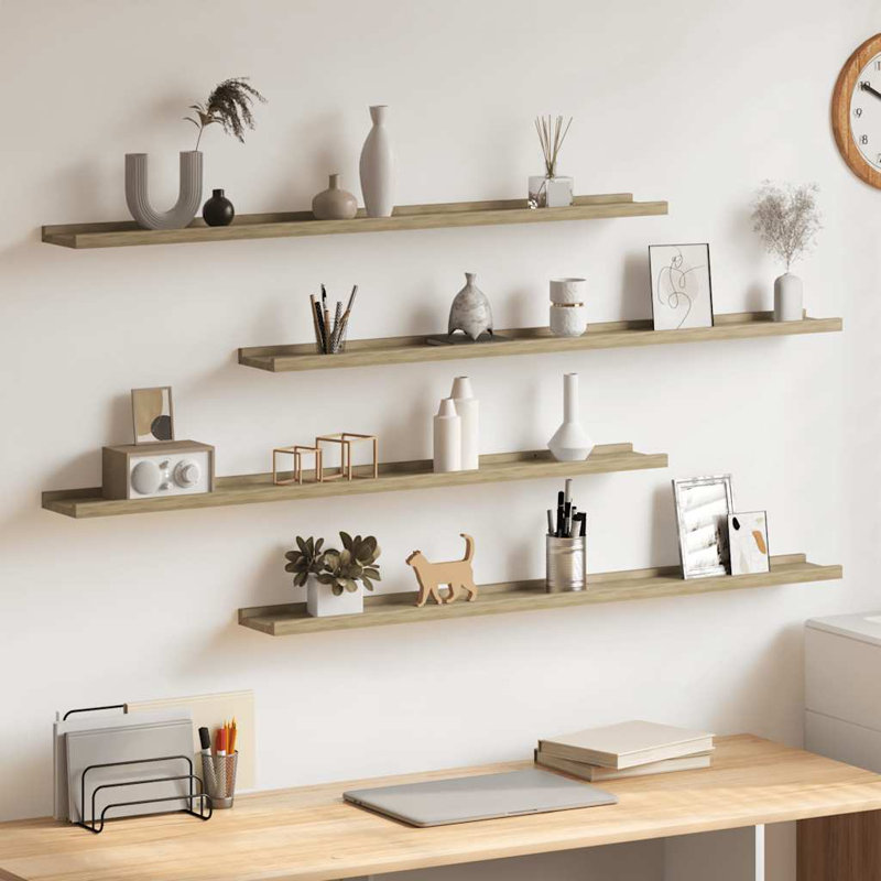 Wall Shelf Floating Shelf Wall Mounted Display Shelf for Photo Frame, 1.2'' H x 39.4'' W x 1.2'' D, Oak