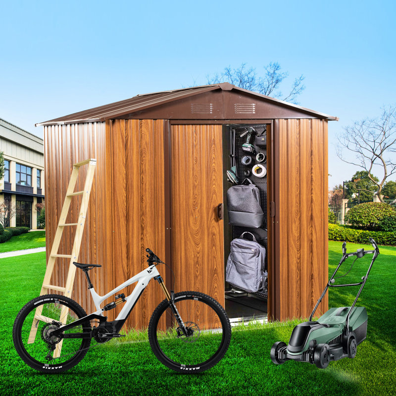 64.21 In. Wide Metal Building With Coffee Trim & Weather Resistance 73.01 High Shed Coffee Extra Sturdiness