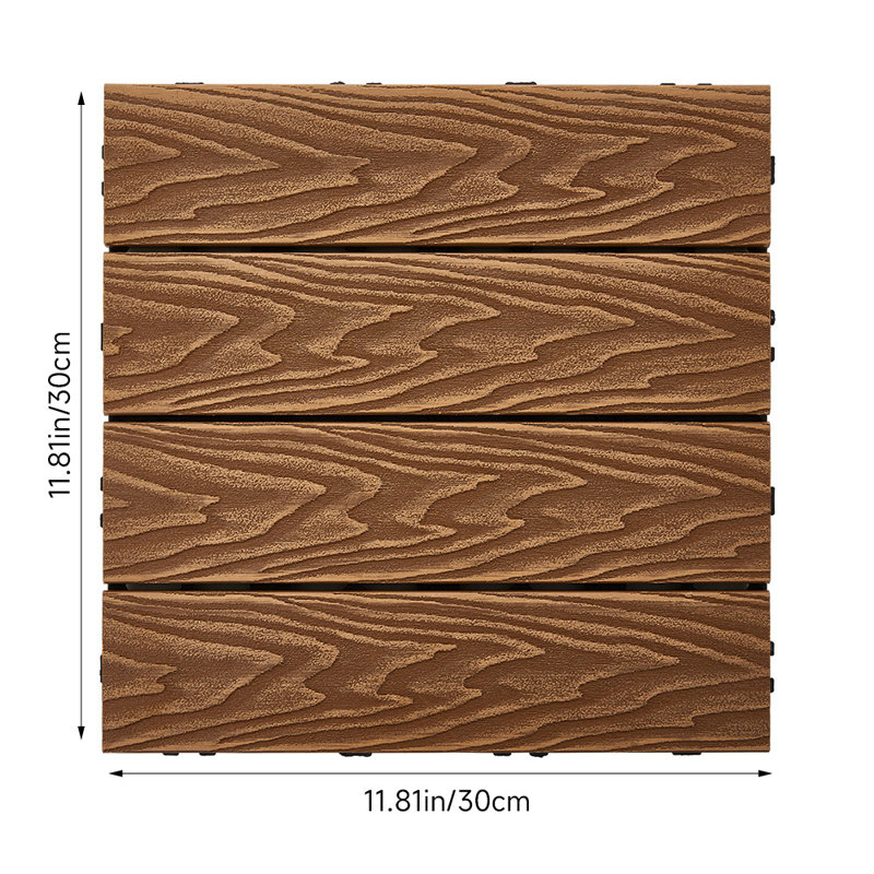 30cm L x 30cm W Plastic Interlocking Deck Deck Tile Kit, Brown