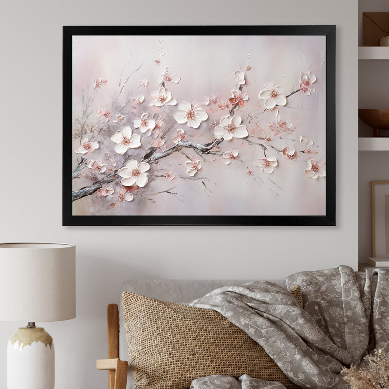 Rose et gris, fleur de cerisier, impression encadrée de fleurs roses, Cadre photo unique, H 34 po x l 44 po, Noir