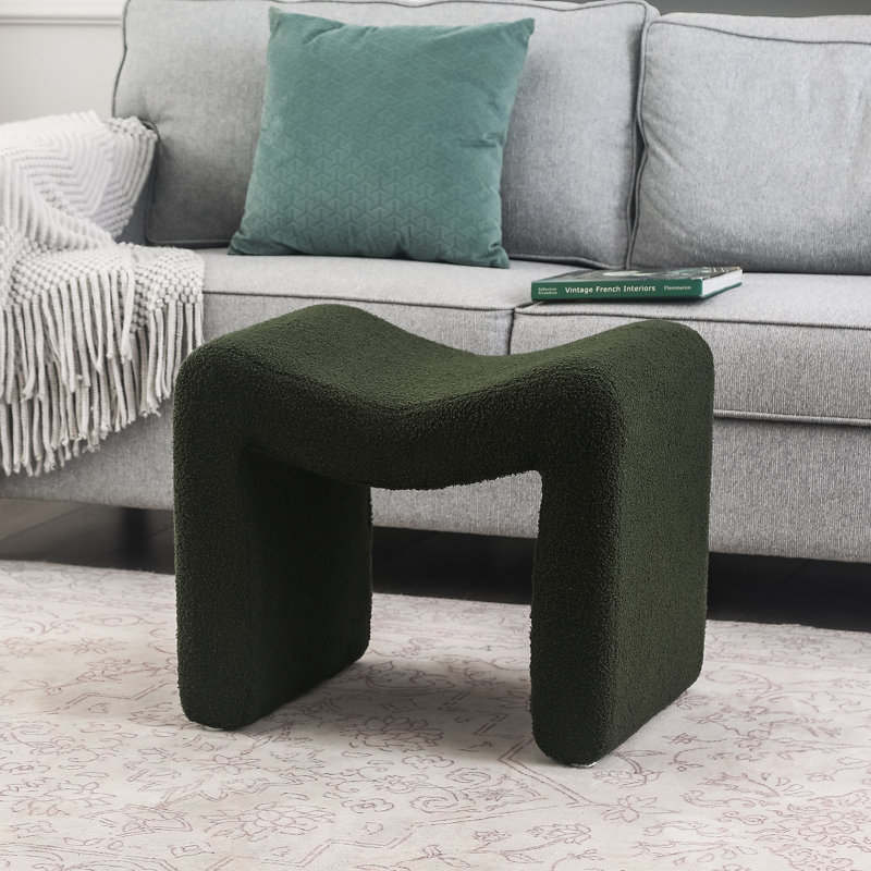 M-Shaped Ottoman Footrest, Green Teddy