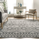 Akihisa Geometric High Low Textured Gray/Ivory Area Rug