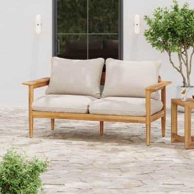 Javion Outdoor Acacia Wood Loveseat With Removable Cushions by Ebern Designs