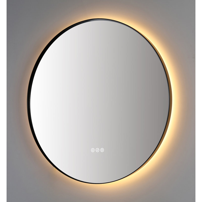 Shell LED Mirror, Matte Black, Round, 35.43" x 35.43"
