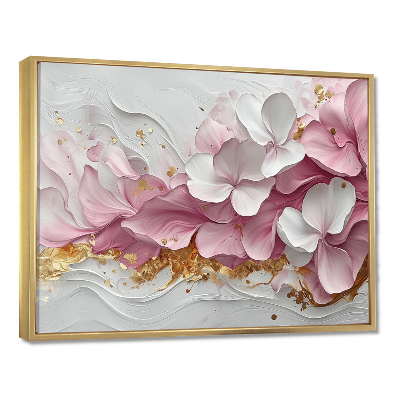 Or rose élégant veines de pétales de fleurs - art abstrait fleurs murales, H 12 po x l 20 po, Doré