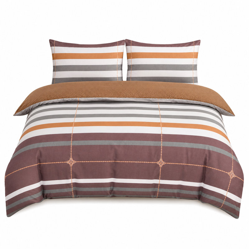 Complete Bedding Set Bliss Brown Stripe Duvet Cover, Matching Fitted Sheet & Pillowcases