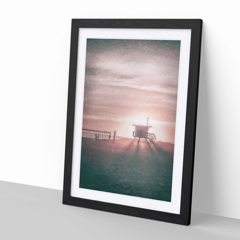 Volleyball on the Beach - Picture Frame Graphic Art Print, 60cm H x 40cm W x 2cm D, Black