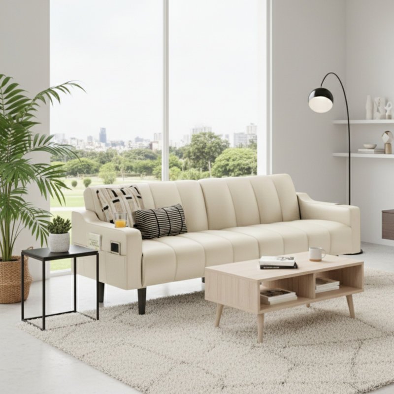 Canapé 80 po en similicuir pour salon, Beige