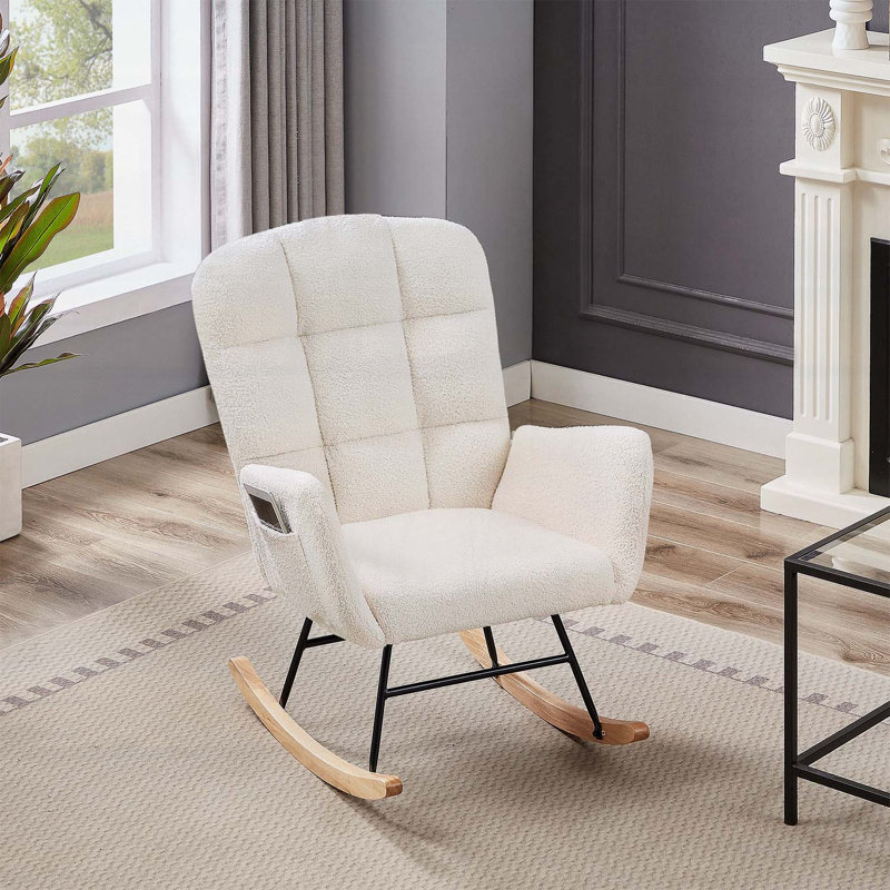 Fauteuil à bascule avec dossier haut et structure en métal robuste pour le confort et la détente, Cream White