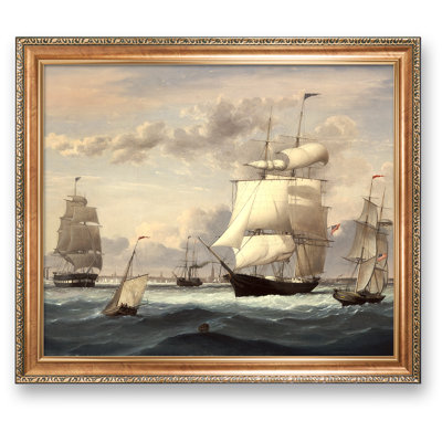 New York Harbor 1852 Vintage Framed Arts Image Size:30x24 Framed Size:32.5x24.5 Golden Framed Fitz Henry Lane Classic Art Reproductions. Giclee Print& Museum Quality Framed Art for Wall Decor.