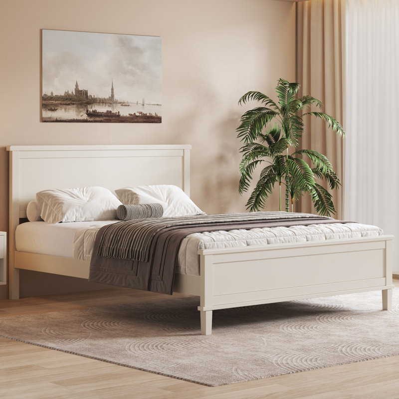 Bed Frame Platform with Headboard, White, King