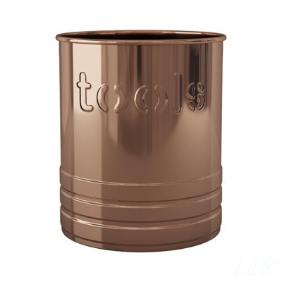Stylish Copper Finish Stainless Steel Utensils Holder with Embossed TOOLS Design for Kitchen Organization