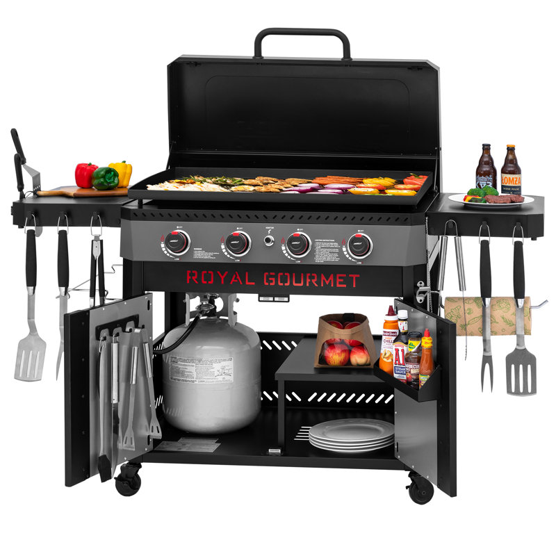 Plaque chauffante au propane à 4 brûleurs avec hotte Royal Gourmet, noir