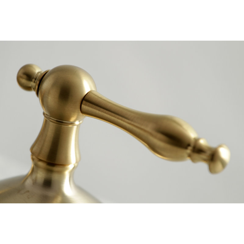 Kingston Brass Heritage Two-Handle 3-Hole Deck Mount Widespread Bathroom Faucet with Brass Pop-Up Drain, Brushed Brass