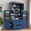 Grand garde-manger autoportant avec tablettes réglables, tablettes de porte, tiroirs et porte-bouteilles-1347922686