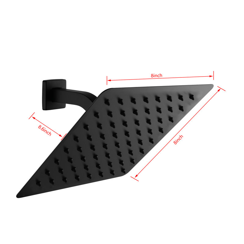 Matte Black Bathroom High Shower Head - Stainless Steel, 2.5 Gpm Water Saving, Self Cleaning Nozzles Rain, Black