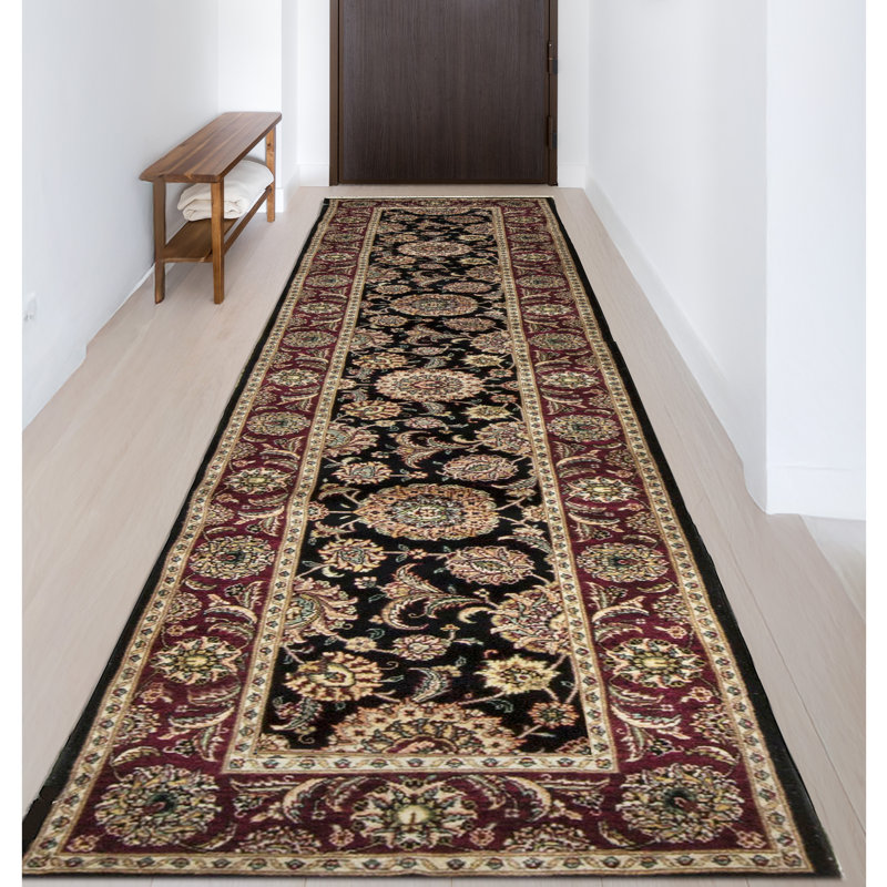 Manchuria Wool Oriental Area Rug in Black/Wine