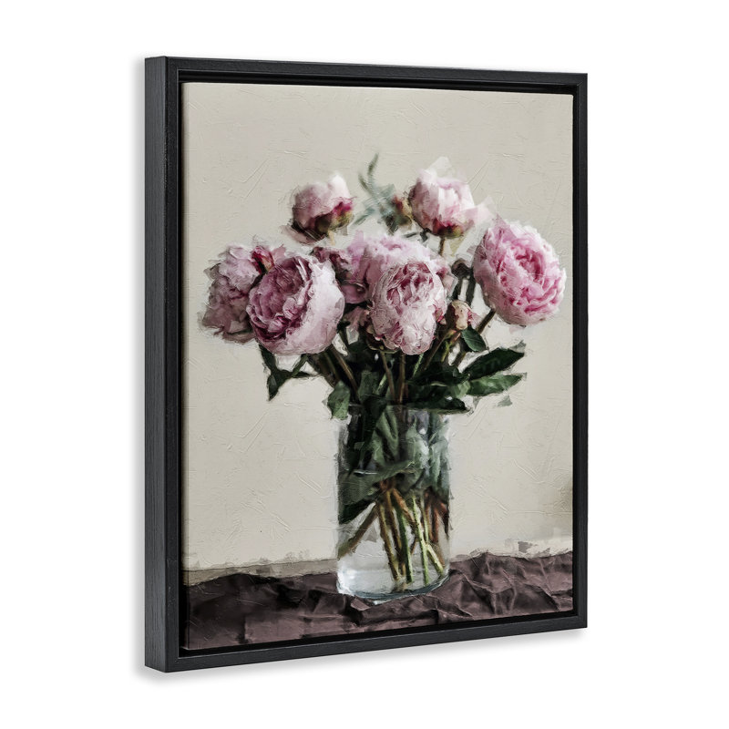 «Jar Of Roses», art mural encadré sur toile flottante par Sundance Group, LLC., Cadre flottant noir de jais