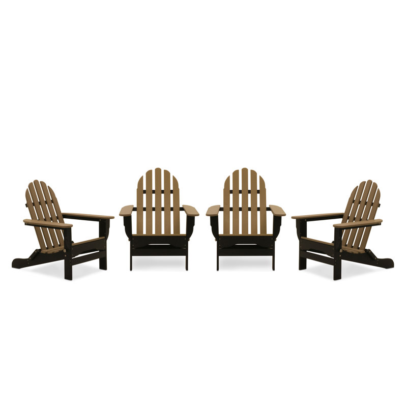 Leighton Foldable Outdoor Adirondack Set, Black/Weathered Wood