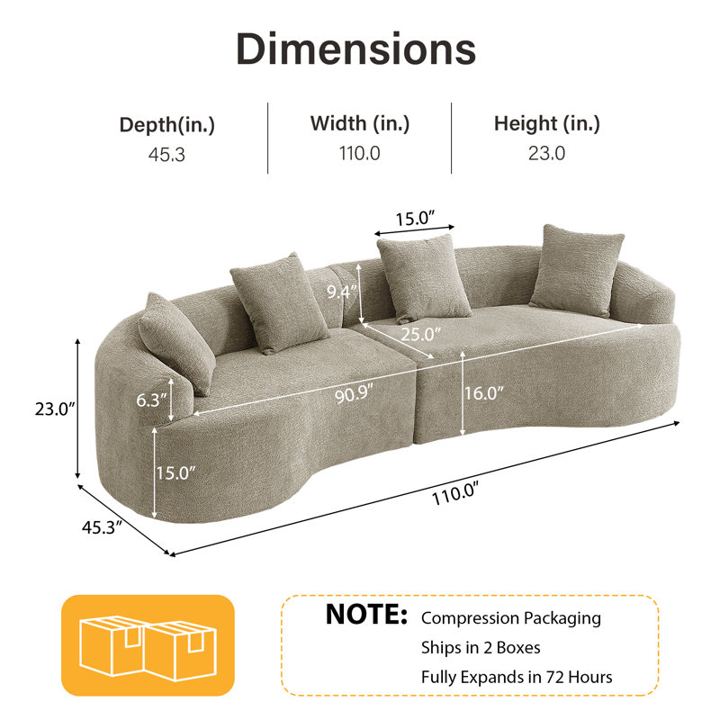 Chenille Curved Sofa, Left-right Symmetrical Design, Luxurious 4-seater Living Room Sofa, Beige