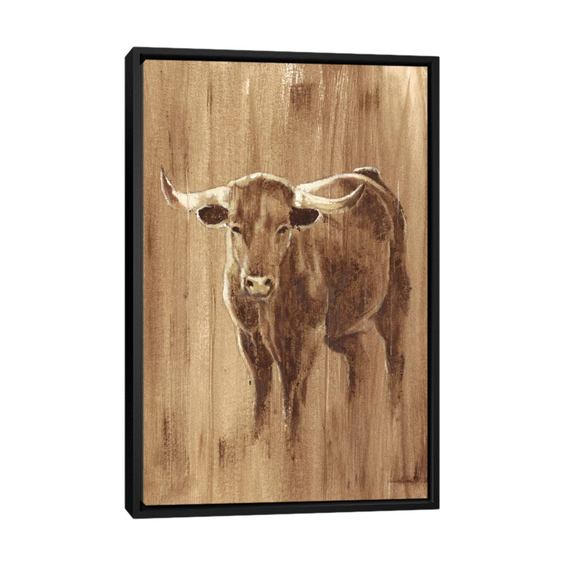 « wood panel longhorn », reproduction sur toile tendue, H 26 po x l 18 po x P 1,5 po, Toile avec cadre noir, Pas de tapis