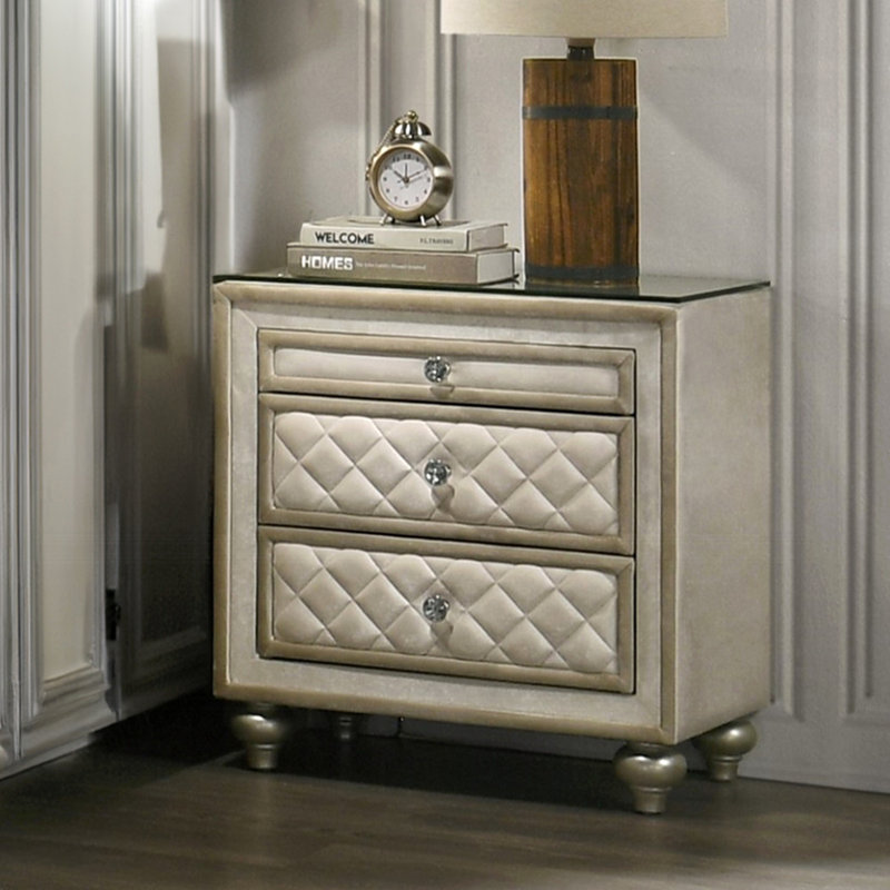 Table de chevet 2 tiroirs beige