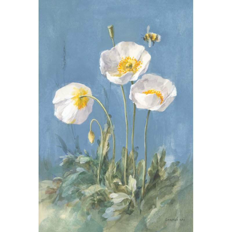 White Poppies II by Danhui Nai - Wrapped Canvas Painting, 91cm H x 91cm W
