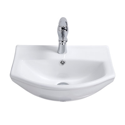 White Ceramic Small Wall Mount Bathroom Sink 17.75" Arc Basin with Overflow