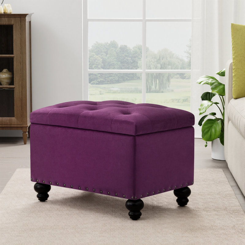 Repose-pieds rectangulaire avec rangement Dhiren, Velours mauve / mauve