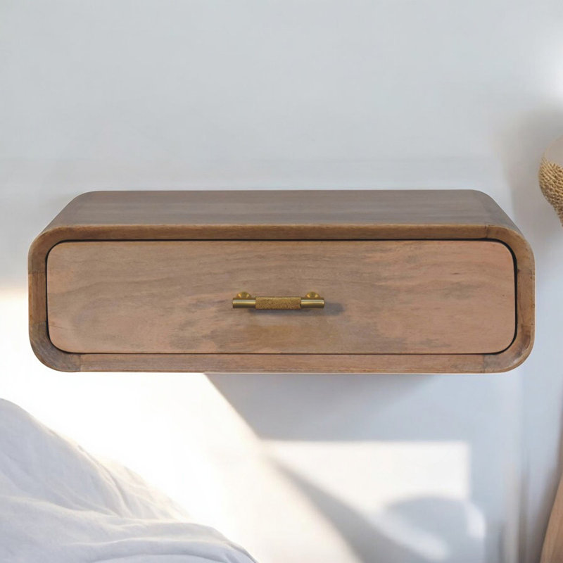 Wood Sonoma T-Bar Wall-Mounted Nightstand, 1-Drawer, Light Brown