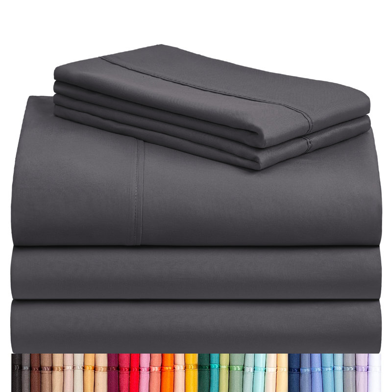 Luxclub 4 PC Dark Gray Split King Silky Soft Cooling Extra Deep Pocket Performance Sheet Set, Dark Gray
