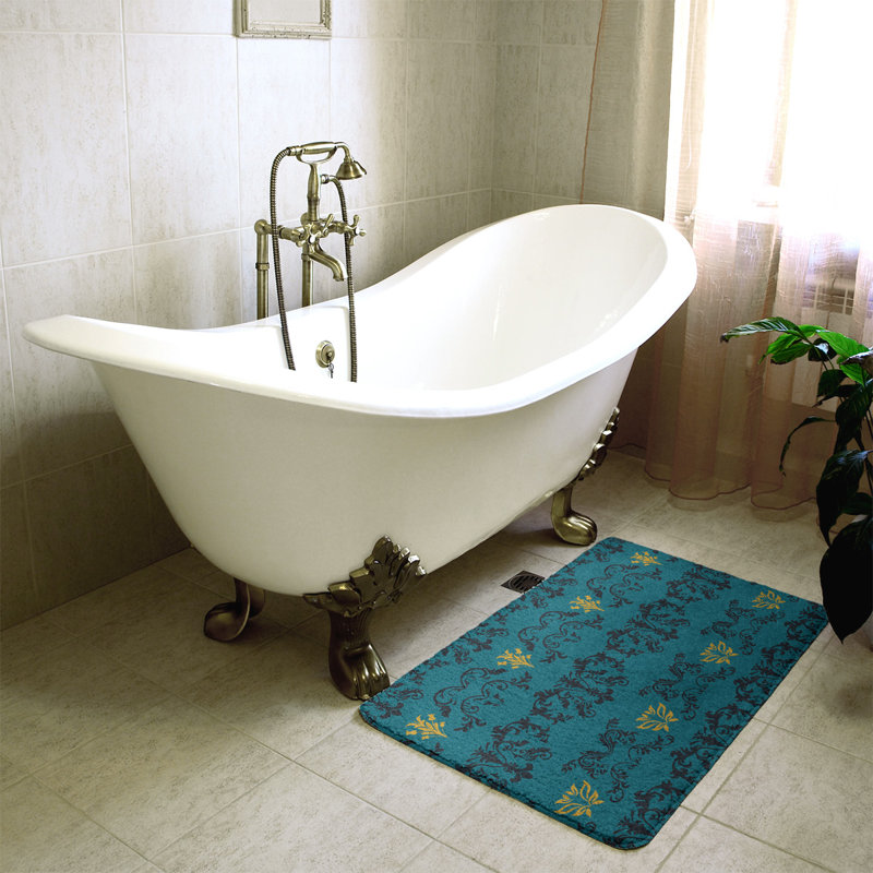 Tapis pour salle de bain Jacksonville, l 17 po x L 24 po, Noir / bleu sarcelle / or