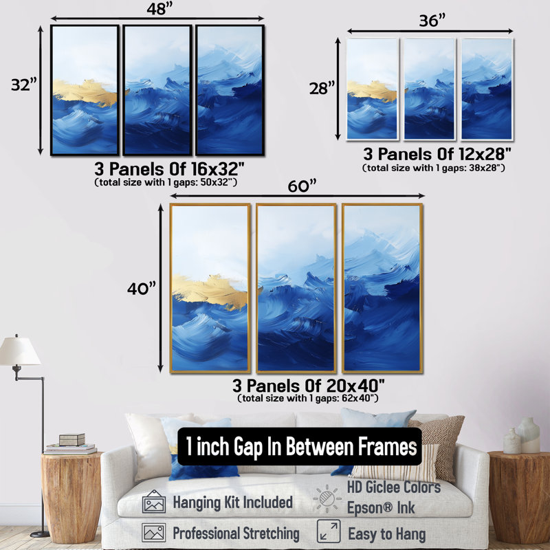 Encre blanche et bleue «Ethereal Dream», ensemble d'art mural formes abstraites, H 28 po x l 36 po x P 1 po
