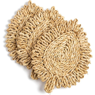 Boho Leaf Trivets for Hot Dishes – Corn Husk Woven Hot Pads 8 x 11 Inch, Rustic Farmhouse Kitchen Decor, Heat Resistant Mats, Natural Style Housewarming Gift Set of 3