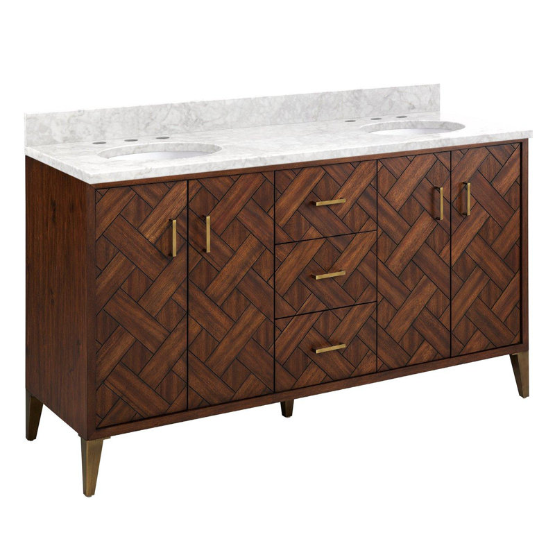 Patzi 60" Free Standing Double Basin Vanity Set with Cabinet and Vanity Top - Oval Undermount Sinks, Carrara Marble
