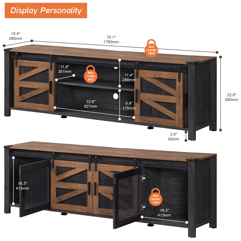 Vita TV Stand for TVs up to 75", Black/Brown