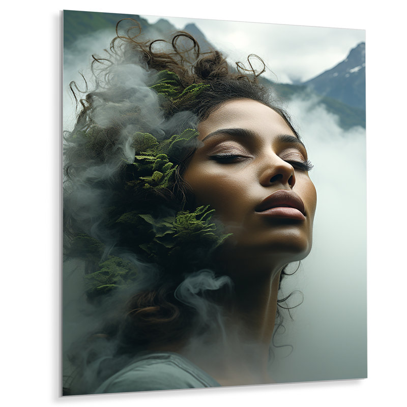 Double exposition «Woman and Mountain Echoes III» - art mural en métal «Double exposition», H 40 po x l 30 po x P 1,5 po