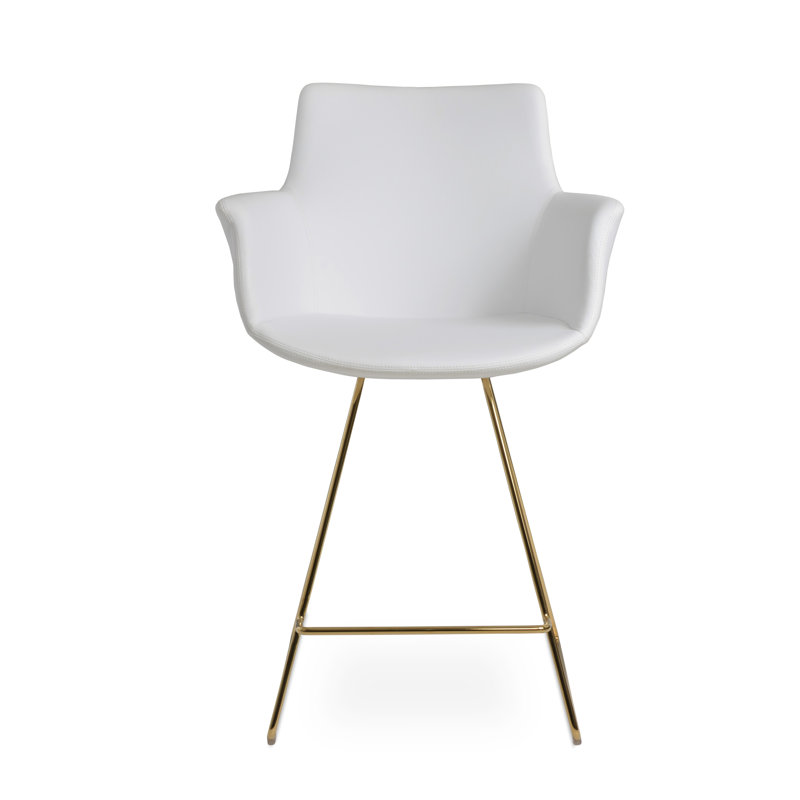 Tabouret Bottega, Blanc, Or, Tabouret de comptoir (siège d'une hauteur de 24 p