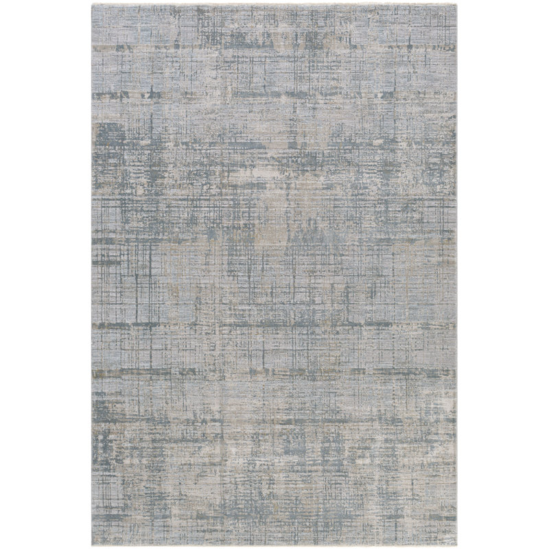 Tapis bleu / gris à motif abstrait Banta, Rectangle 6 pi 7 po x 9 pi 6 po