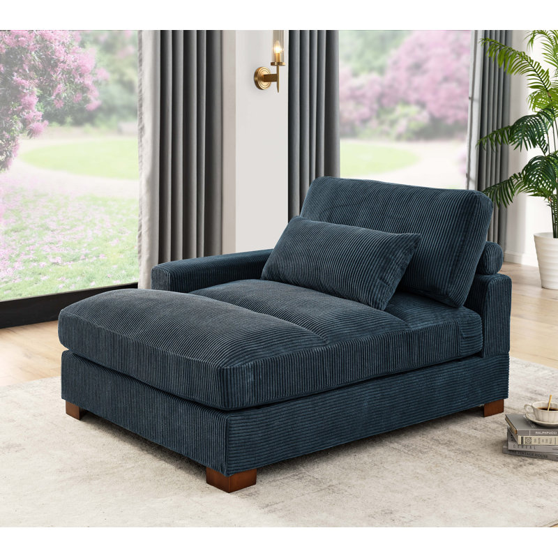 Ariee Upholstered Chaise Lounge, Right Hand Facing, Dark Blue Corduroy