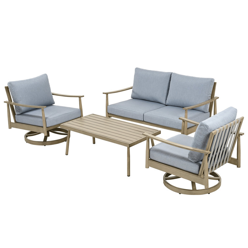 Mariene 5 - Person Patio Conversation Set with Cushions, Blue, Brown