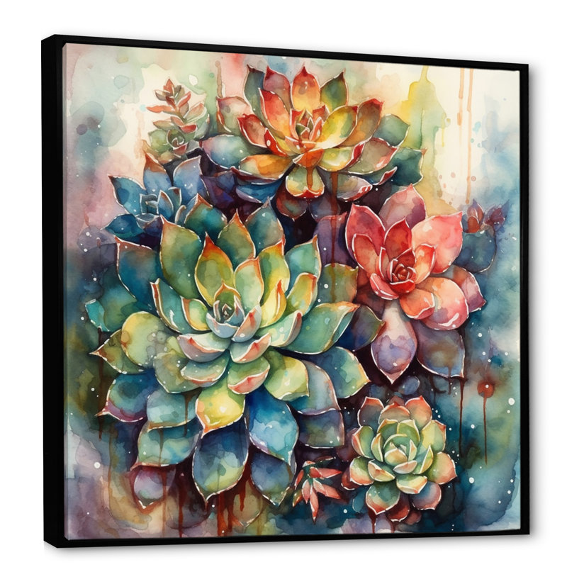 Rylinn vert rouge cactus paysage IV - art mural cactus, H 24 po x l 24 po, Cadre flottant noir